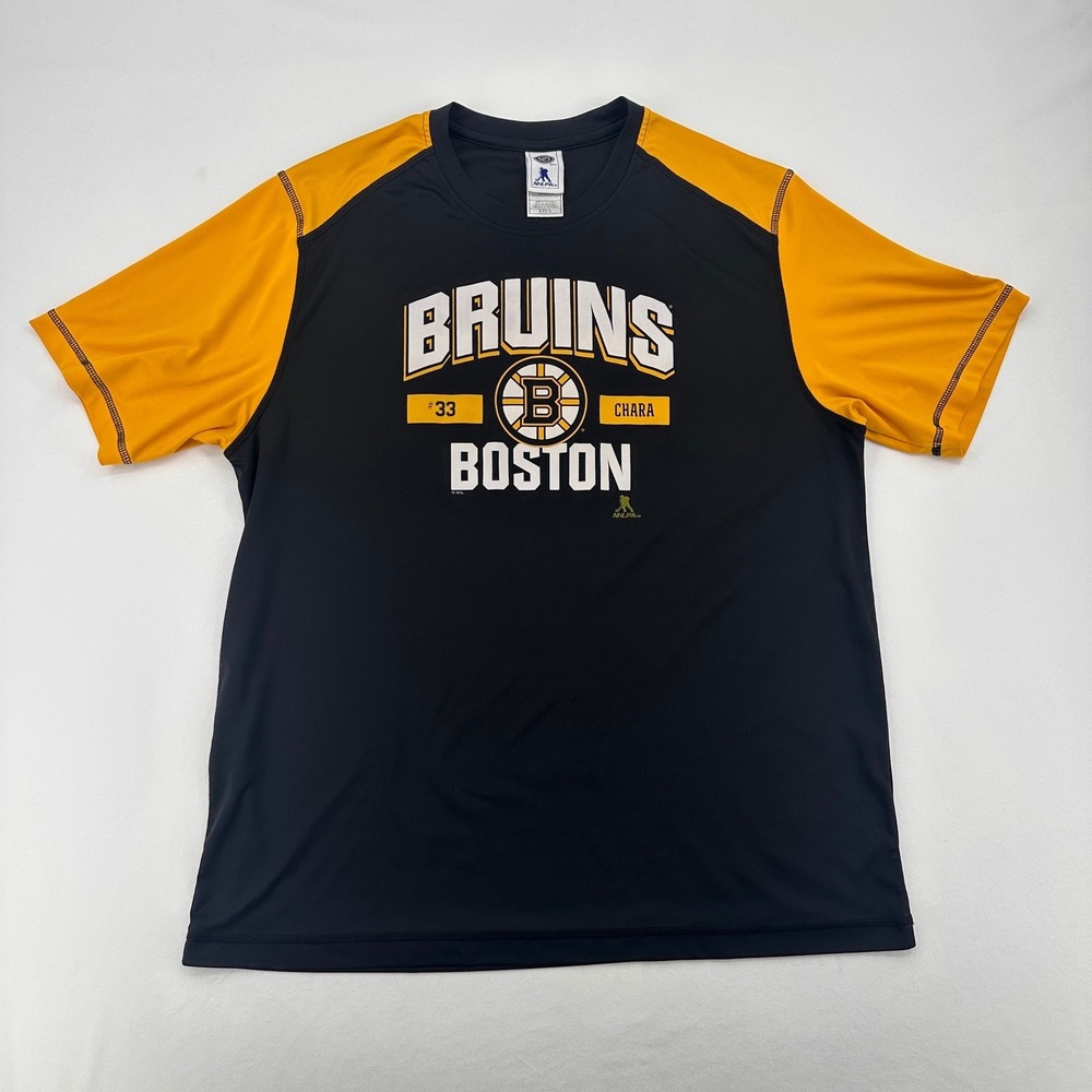Boston Bruins Zdeno Chara 33 NHL Player Shirt Mens XL Black Gold Performance Tee
